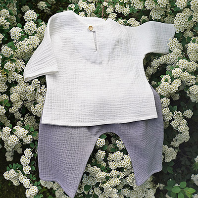 Костюмчик из муслина Дуэт молочно-серый для мальчика - миниатюра фотографии товара в каталоге ЛиноБамбино