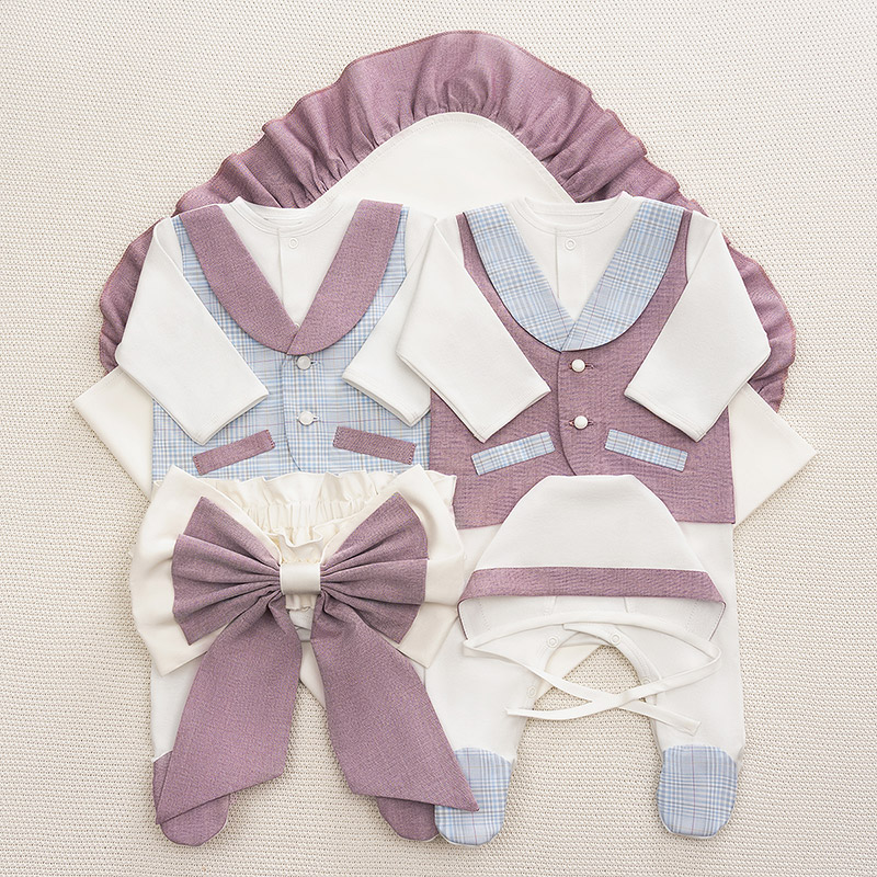 Костюмчик/комплект с уголком Денди клетка и ежевика фото 1