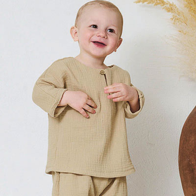 Детский летний костюмчик из муслина Самурай бежевый - миниатюра фотографии товара в каталоге ЛиноБамбино