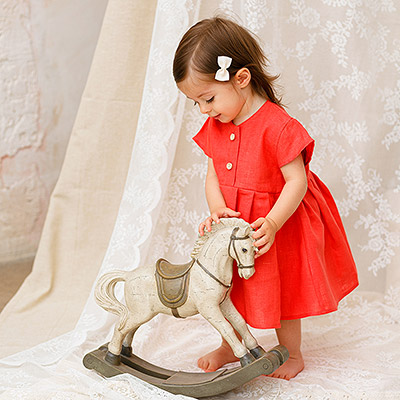 Льняное платье с шортами Милаша коралл