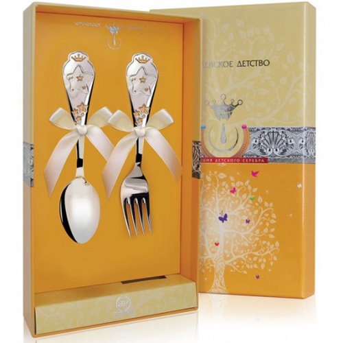 Серебряная ложка и вилка "Звездочка"