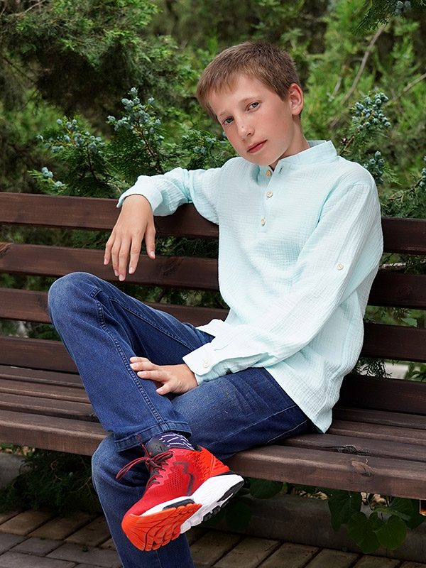 Рубашка для мальчика муслин небесный фото 2