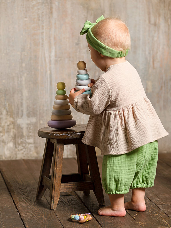 Костюмчик из муслина Дуэт салатовый-песочный для девочки фото 4