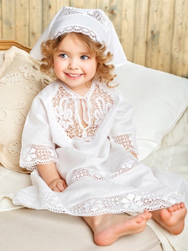 Крестильный комплект "Мария" для девочки с пеленкой - миниатюра фотографии товара в каталоге ЛиноБамбино