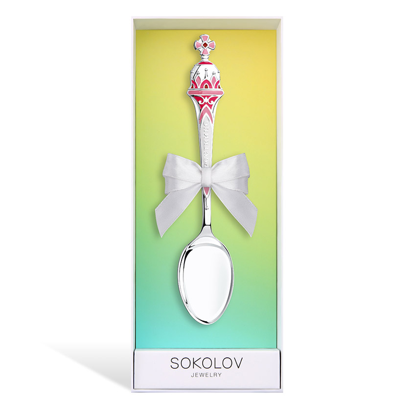 Серебряная ложка с эмалью "Крестнице"