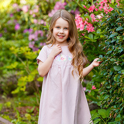 Платье Анютины глазки лён розовый нюд - миниатюра фотографии товара в каталоге ЛиноБамбино