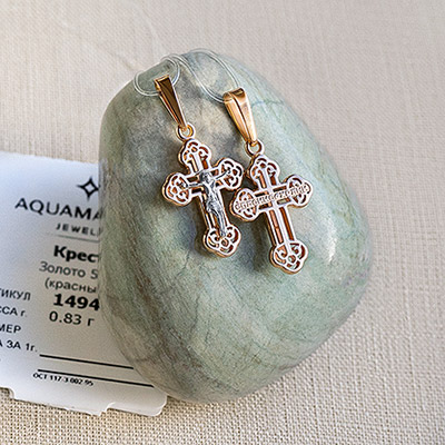 Фото товара "Золотой крестик 14943АКВ" при наведении