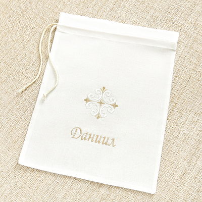 Фото товара "Мешочек для крестильных принадлежностей "Кудрявый крест"" при наведении