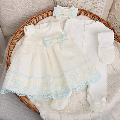 Фото товара "Костюмчик с платьем "Люрекс" молоко+тиффани" из магазина ЛиноБамбино