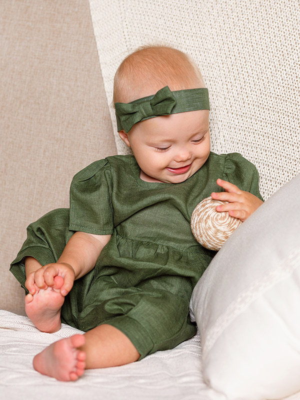 Льняной комбинезон Безе зеленый фото 3