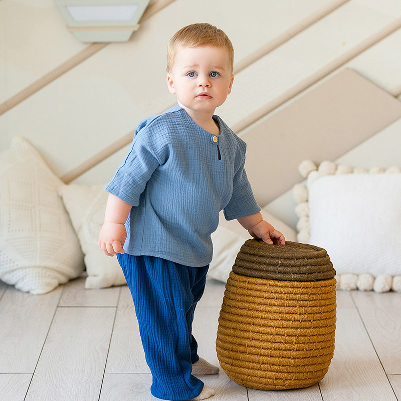 Костюмчик из муслина Дуэт темносиний-джинс для мальчика фото 2