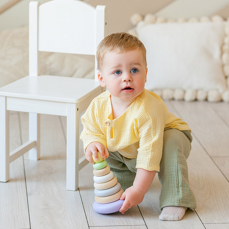 Костюмчик из муслина Дуэт желто-оливковый для мальчика фото 2