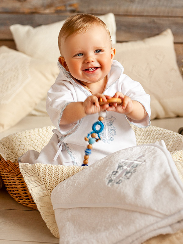 Крестильный набор "Голубой лучик" с полотенцем фото 1