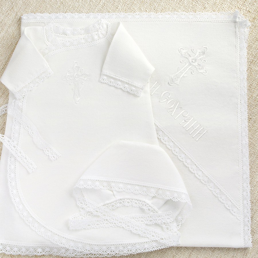 Фото товара "Крестильный комплект "Кружевное перышко" с пеленкой" при наведении