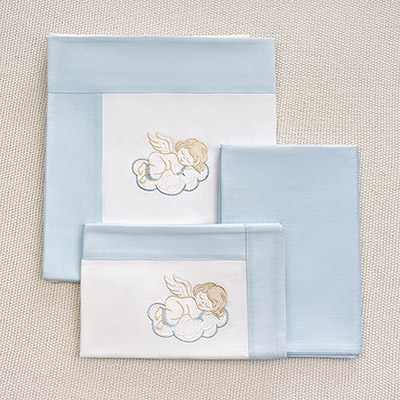 Постельное белье Ангелочек бело-голубой - миниатюра фотографии товара в каталоге ЛиноБамбино
