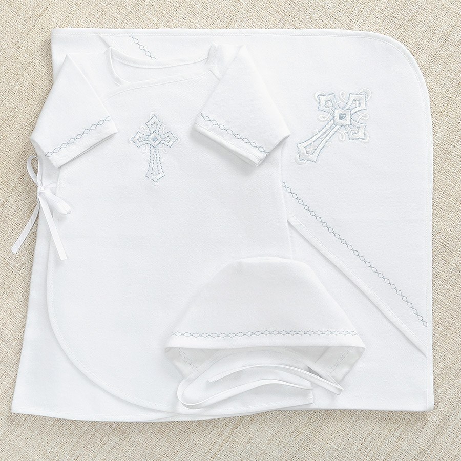 Крестильный комплект "Голубое перышко" с пеленкой фото 3