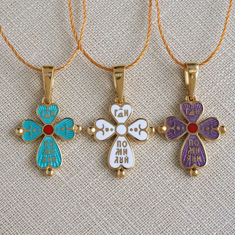 Позолоченный крестик КРЭ24 сиреневая эмаль фото 3