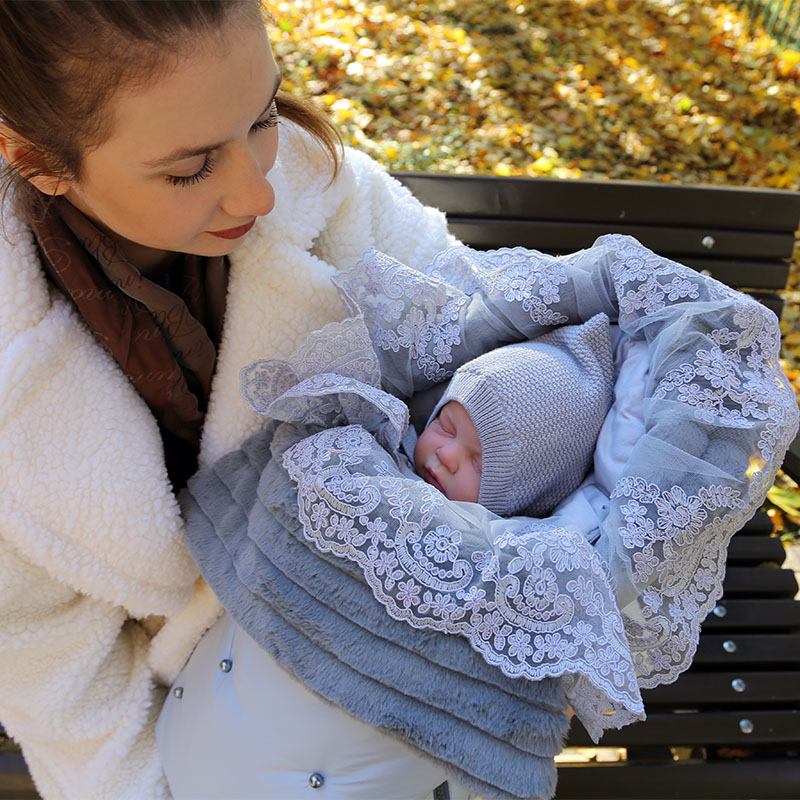 Зимний конверт на выписку "Пуф", серый фото 2