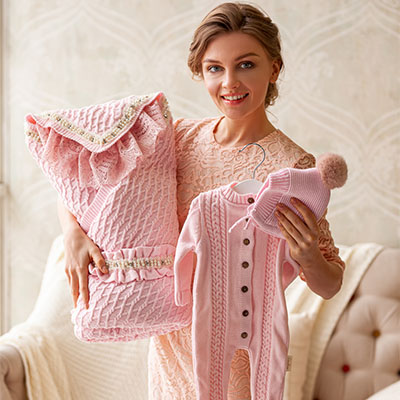 Вязаный комплект на выписку "Жемчуг" розовый - миниатюра фотографии товара в каталоге ЛиноБамбино