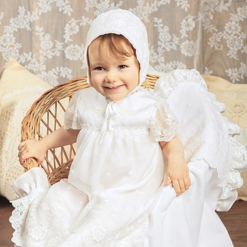 Крестильный комплект "Анастасия" для девочки с крыжмой - миниатюра фотографии товара в каталоге ЛиноБамбино