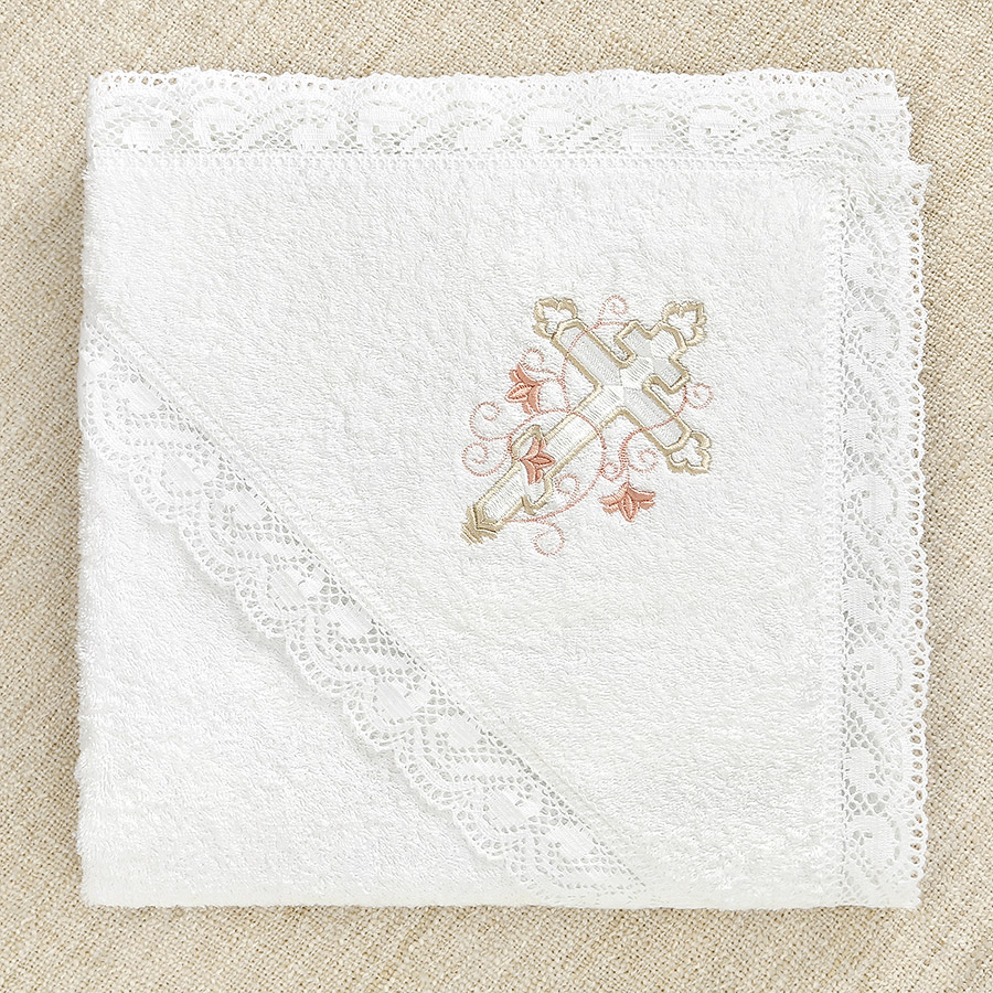 Махровое кружевное полотенце для крещения "Обвитый крестик" фото 5