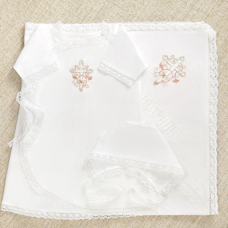Крестильный комплект "Анна" для девочки с пеленкой фото 7
