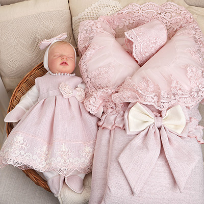 Комплект на выписку девочки "Люрекс" пудра - миниатюра фотографии товара в каталоге ЛиноБамбино