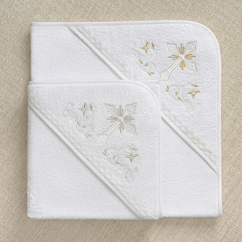 Махровое крестильное полотенце с уголком "Крестик с орнаментом" фото 1