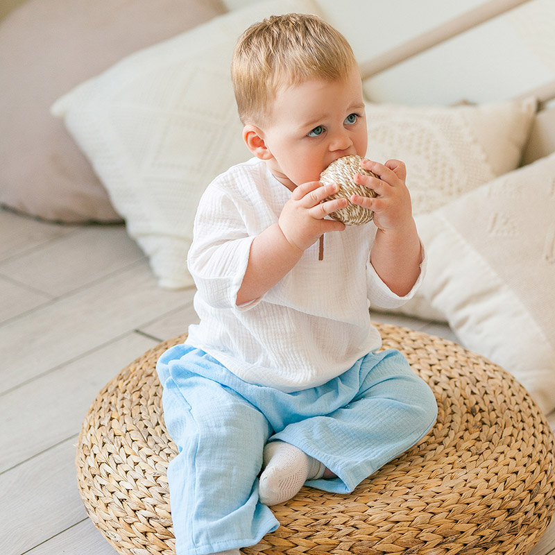 Костюмчик из муслина Дуэт молочно-голубой для мальчика фото 5