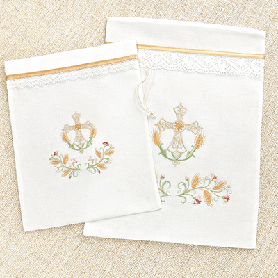 Мешочек для крестильных принадлежностей "Крест с колосьями" - миниатюра фотографии товара в каталоге ЛиноБамбино