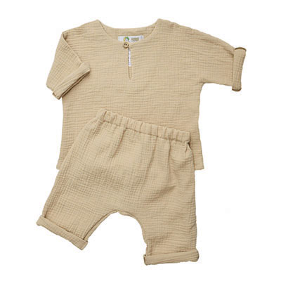 Фото товара "Детский летний костюмчик из муслина Самурай бежевый" при наведении