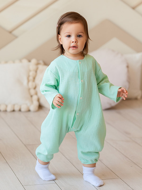 Комбинезон Облачко мятный из муслина фото 2