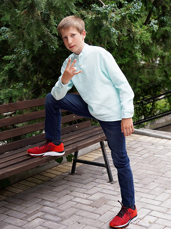 Рубашка для мальчика муслин небесный фото 3