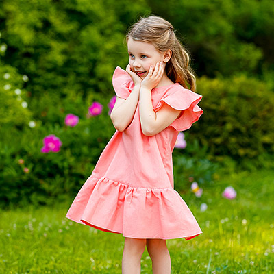 Платье Нимфа лосось лён - миниатюра фотографии товара в каталоге ЛиноБамбино