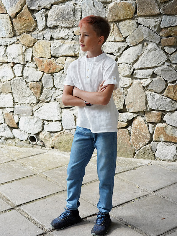 Рубашка для мальчика молочный муслин фото 2