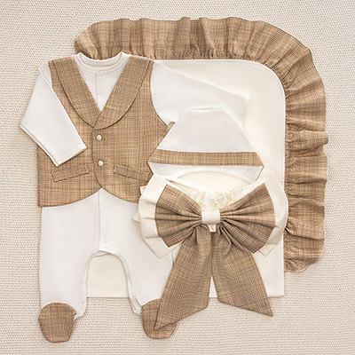 Костюмчик/комплект с уголком Денди карамельная клетка - миниатюра фотографии товара в каталоге ЛиноБамбино