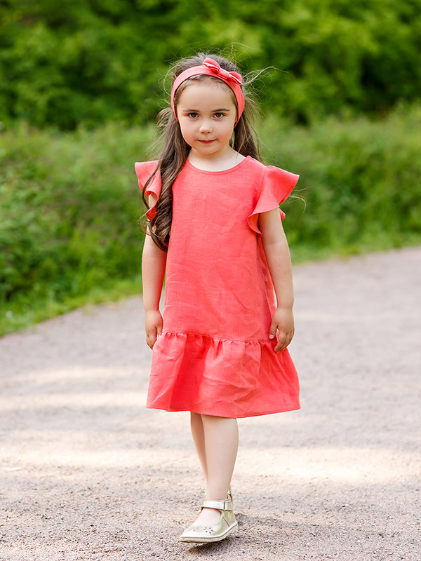 Платье Нимфа коралл лён фото 5