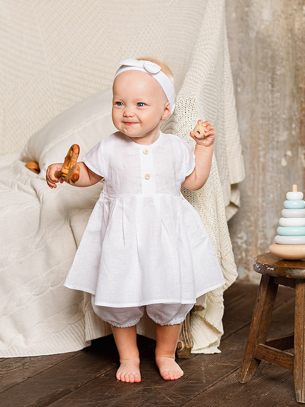 Льняное платье с шортами Милаша белое фото 3