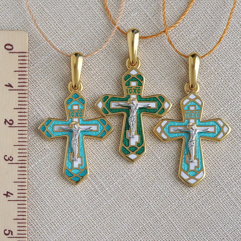 Позолоченный крестик КРЭ07 бирюзовая эмаль фото 4
