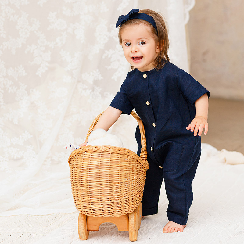 Льняной комбинезон Ветерок темно-синий фото 3