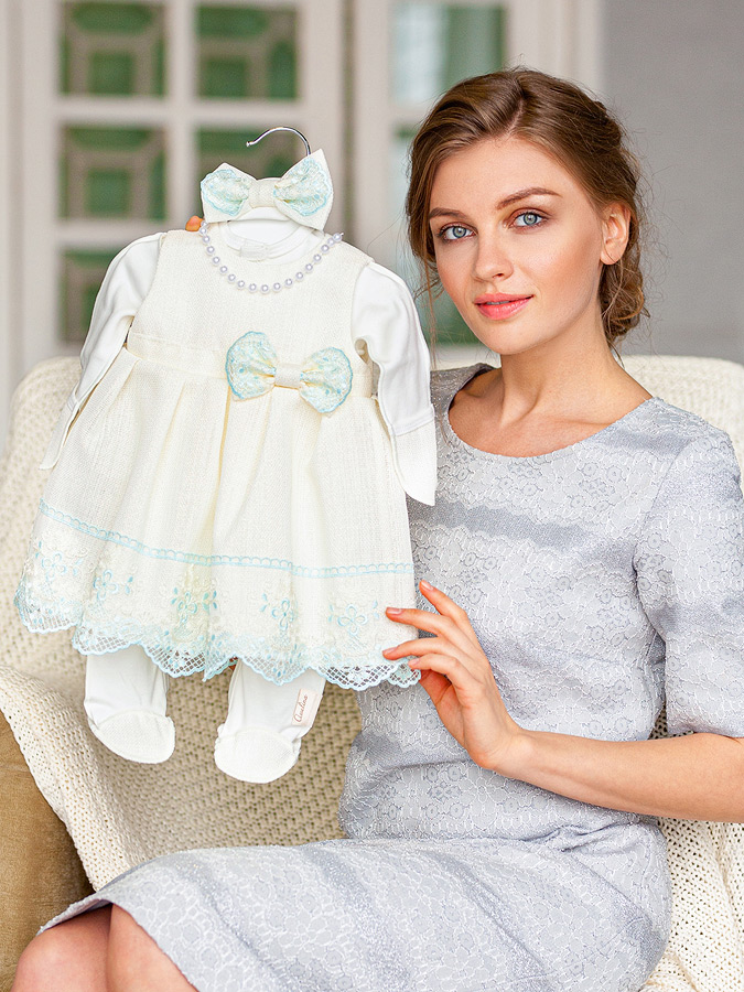 Комплект на выписку девочки "Люрекс" молоко-тиффани фото 4