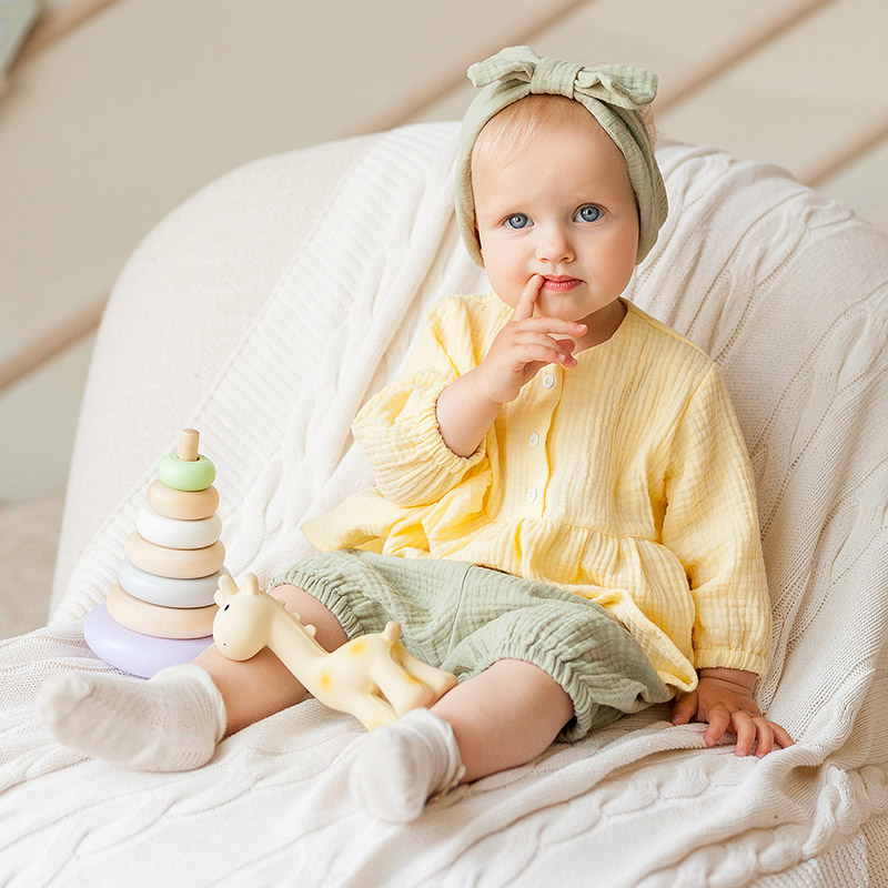 Костюмчик из муслина Дуэт оливково-желтый для девочки фото 5