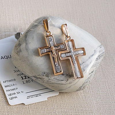 Фото товара "Золотой крестик 12193АКВ" при наведении