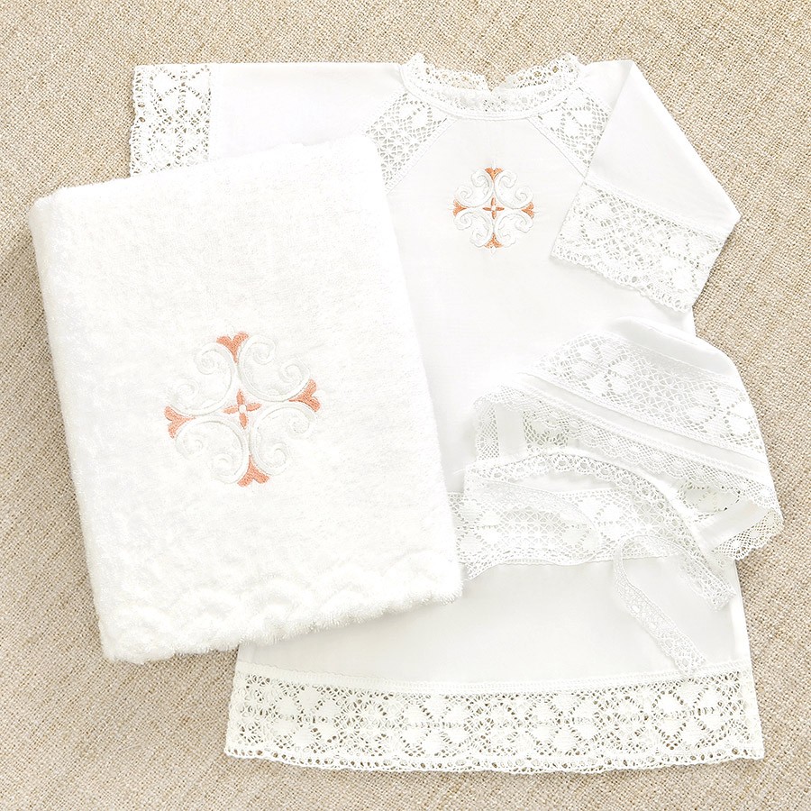 Крестильный набор для девочки "Ольга" с полотенцем фото 1