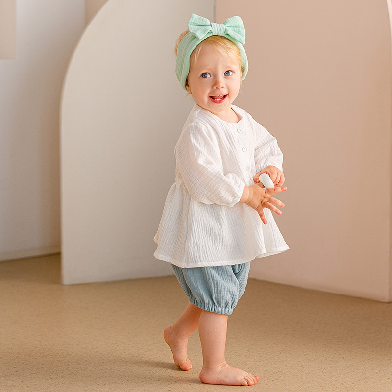 Костюмчик из муслина Дуэт цунами-молочный для девочки фото 1