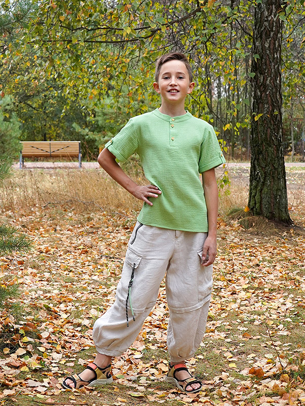 Рубашка для мальчика салатовый муслин фото 1