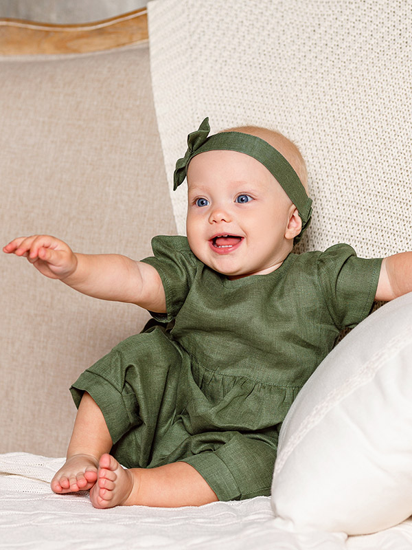 Льняной комбинезон Безе зеленый фото 4