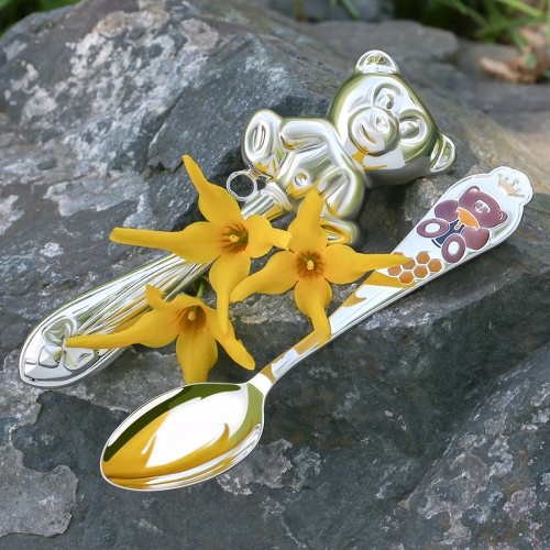 Серебряная ложка и погремушка "Мишка"