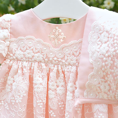Крестильное платье "Розовый жемчуг" с чепчиком - миниатюра фотографии товара в каталоге ЛиноБамбино