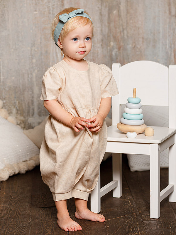 Льняной комбинезон Безе бежевый фото 1